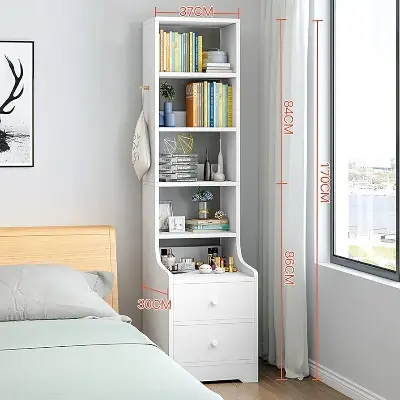 Picture of Badside table  Slim Storage Shelving Unit with Lockable Drawer with 3 Shelves