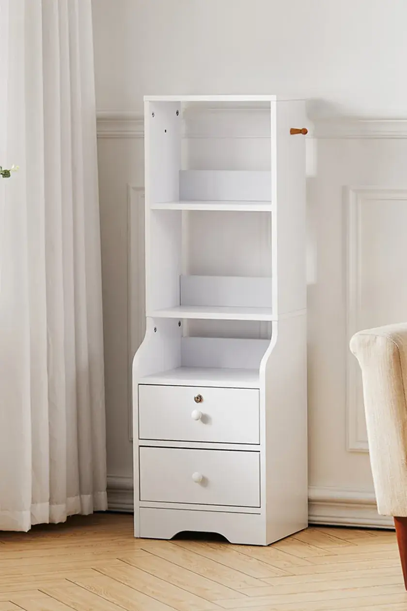 Picture of Badside table  Slim Storage Shelving Unit with Lockable Drawer with 3 Shelves