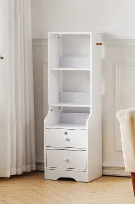 Picture of Badside table  Slim Storage Shelving Unit with Lockable Drawer with 3 Shelves