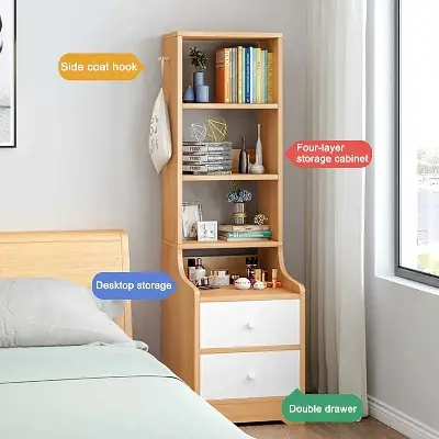 Picture of Badside table  Slim Storage Shelving Unit with Lockable Drawer with 3 Shelves