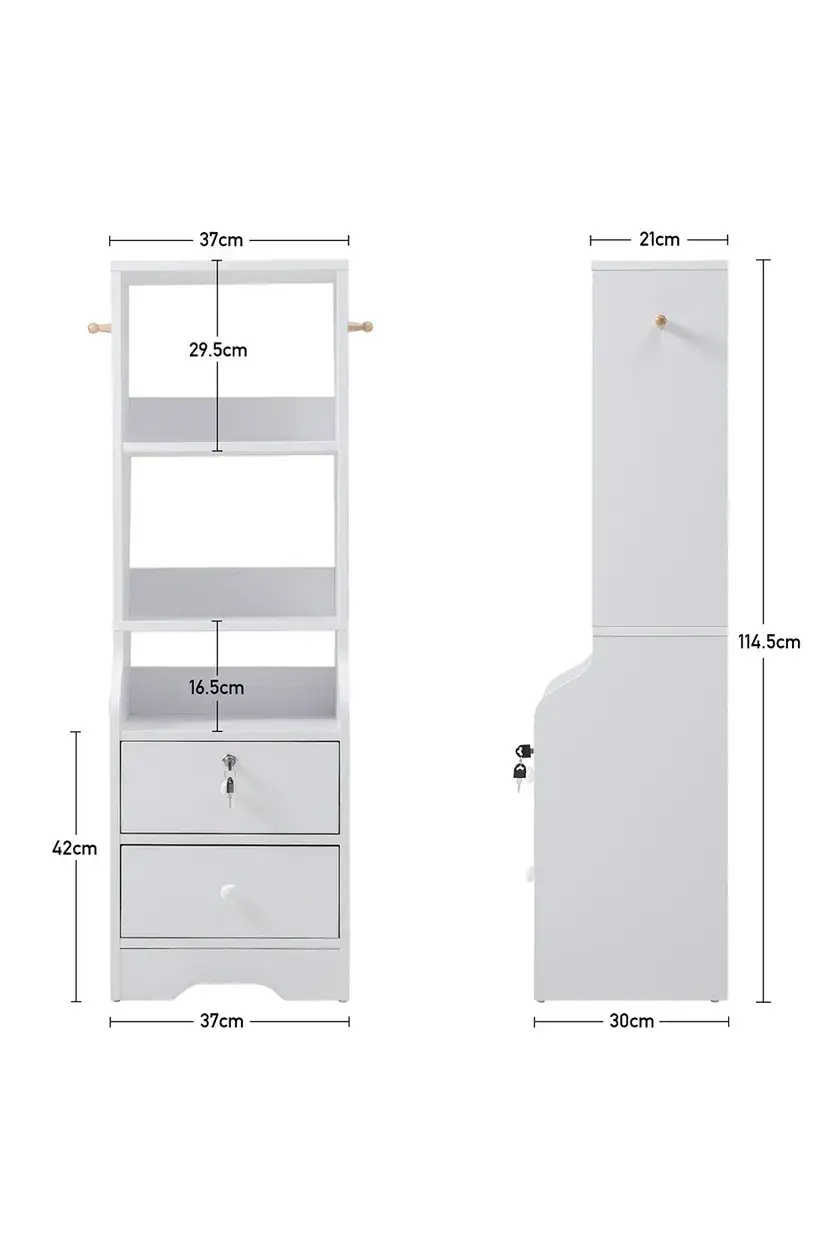 Picture of Badside table  Slim Storage Shelving Unit with Lockable Drawer with 3 Shelves