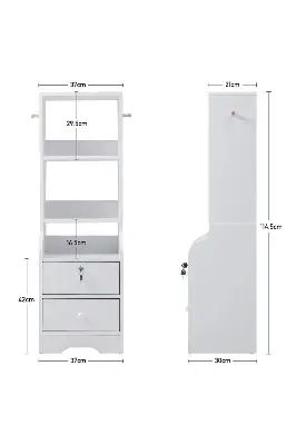 Picture of Badside table  Slim Storage Shelving Unit with Lockable Drawer with 3 Shelves