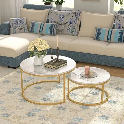 Picture of Table for Living Room Coffee Table Tea Table for Reception Office Bungalow Marble Pattern Engineered Wood - Gold