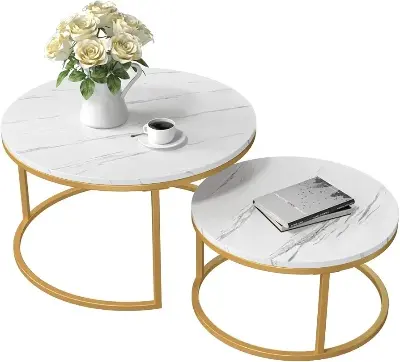 Picture of Table for Living Room Coffee Table Tea Table for Reception Office Bungalow Marble Pattern Engineered Wood - Gold