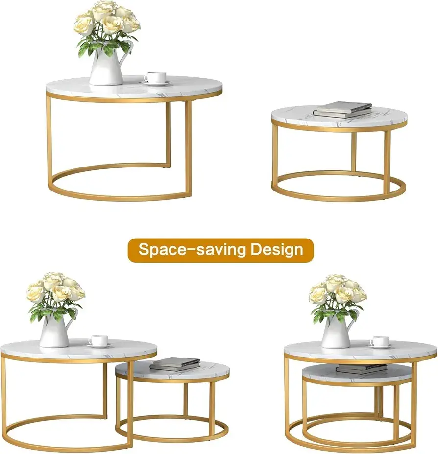 Picture of Table for Living Room Coffee Table Tea Table for Reception Office Bungalow Marble Pattern Engineered Wood - Gold