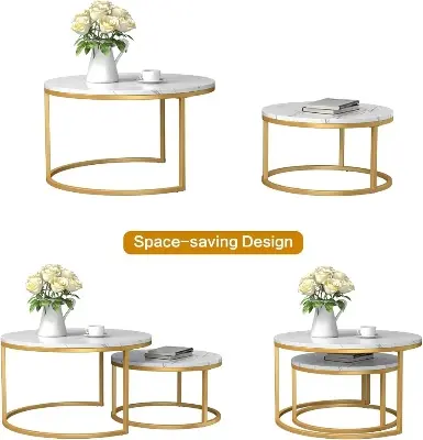 Picture of Table for Living Room Coffee Table Tea Table for Reception Office Bungalow Marble Pattern Engineered Wood - Gold