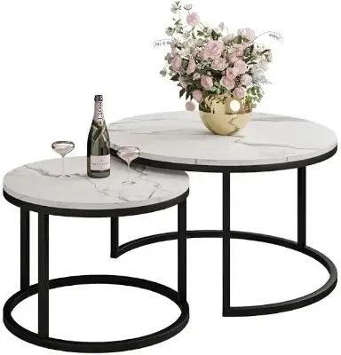 Picture of Table for Living Room Coffee Table Tea Table for Reception Office Bungalow Marble Pattern Engineered Wood - Gold