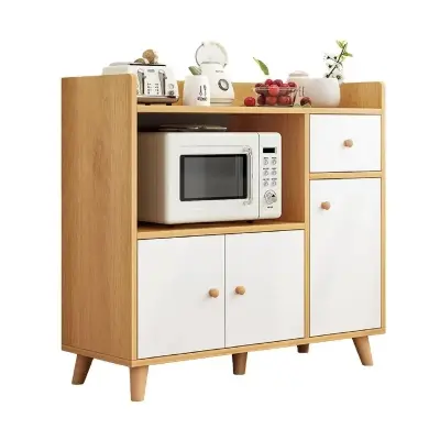 Picture of Modern Wood Buffet Sideboard, Utility Kitchen Storage Cabinet with Open Storage, Entryway Serving Storage Cabinet Doors-Dining Room Console