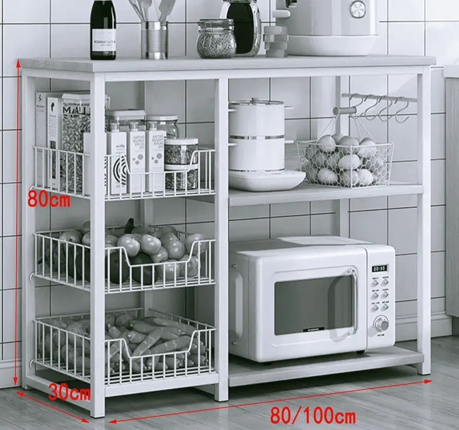 Picture of Metal Kitchen Storage Baker's Rack with board  Table - Microwave Stand & Organizer Rack for Efficient Kitchen Island Storage,A,100cm - Black