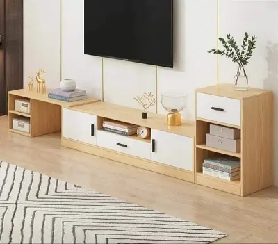 Picture of Modern Entertainment Center for Media Cable Box Telescopic TV Cabinet Minimalist Entertainment Center Board TV Stand with Storage Cabinet TV Console for Living Room Bedroom
