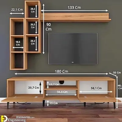 Picture of Modern Entertainment Center for Media Cable Box Telescopic TV Cabinet Minimalist Entertainment Center Board TV Stand with Storage Cabinet TV Console for Living Room Bedroom