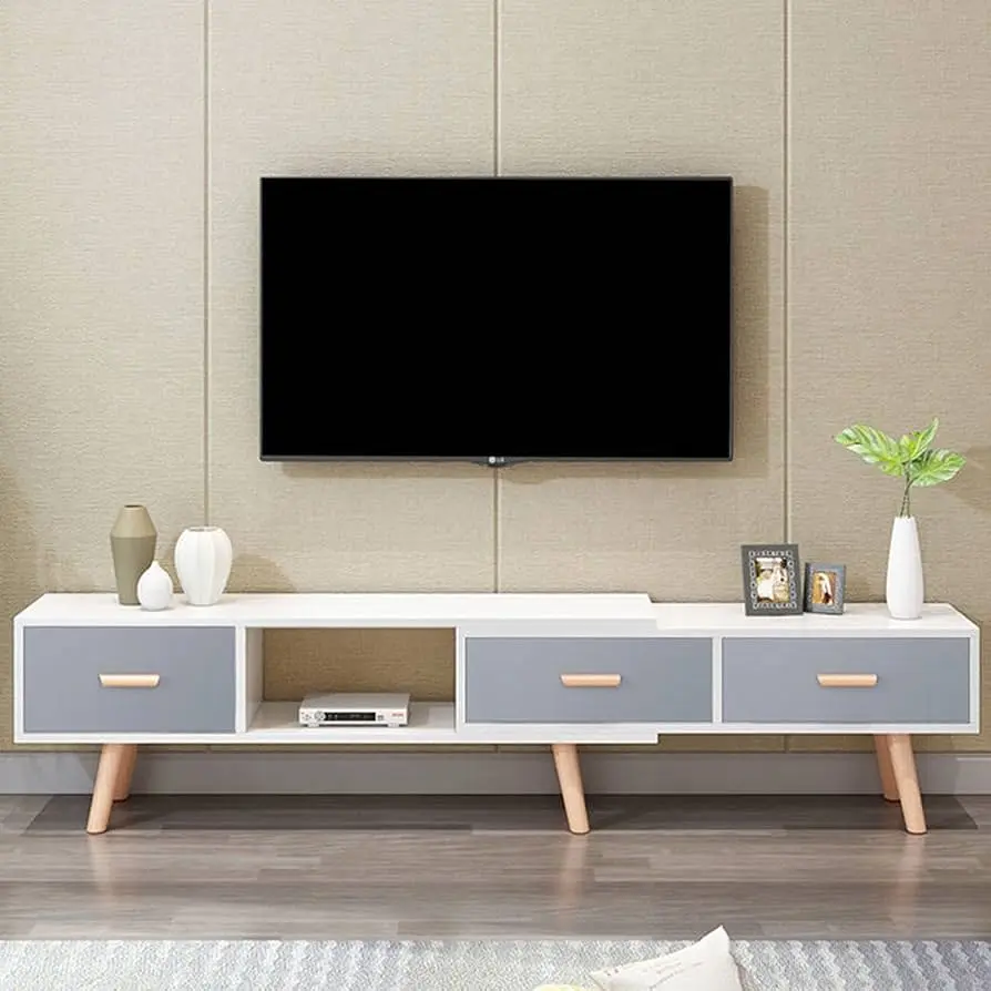 Picture of Modern Entertainment Center for Media Cable Box Telescopic TV Cabinet Minimalist Entertainment Center Board TV Stand with Storage Cabinet TV Console for Living Room Bedroom