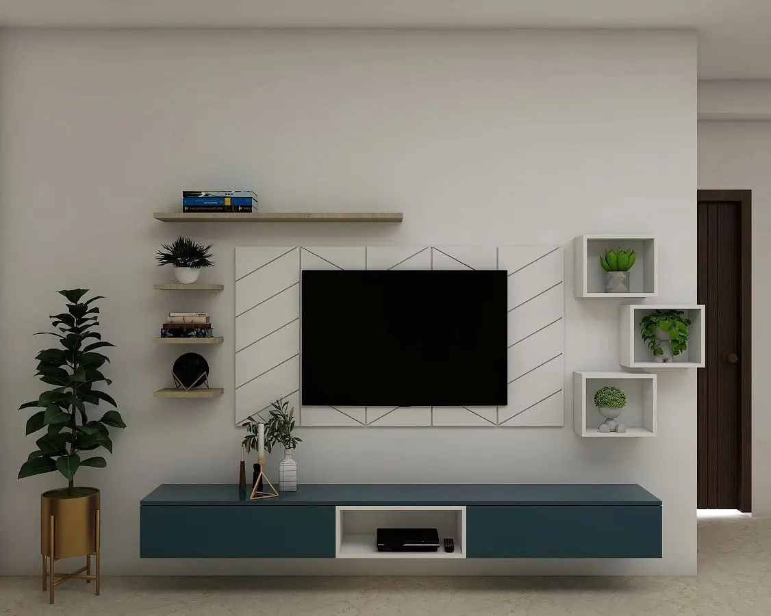 Picture of MACWUD Carlo Engineered Board TV Entertainment Unit Set Top Box Stand | TV Cabinet for Living Room with Wall Shelf Display Rack, Wall Mounted TV Unit - Ideal for Upto Size 55