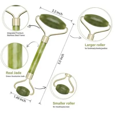 Picture of Green Natural Jade Massage Spa Rollers + Gua Sha Board Scrapers Set for face body relaxation anti-aging message