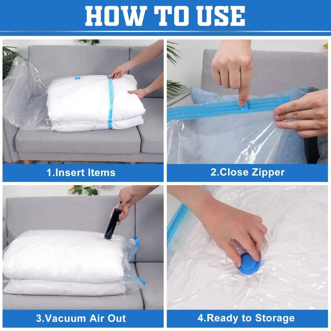 Picture of Vacuum Storage Bags - Save up to 80% Space and Protect Items From Dust, Insects, Germs - Perfect Solution For Organising Home and Travel - Ideal for Clothes, Bedding, Blanket, Pillows, Sweater, Dress and More