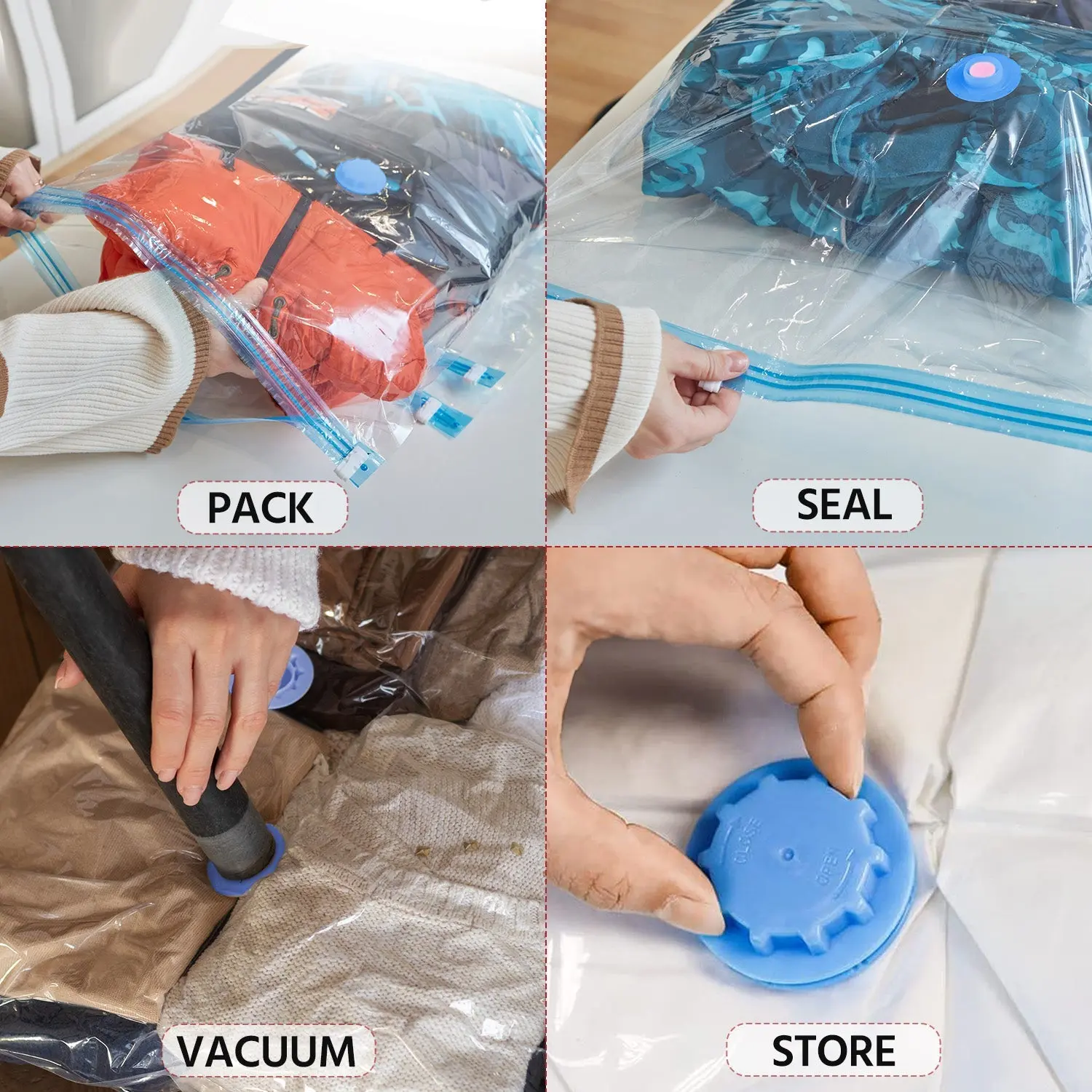Picture of Vacuum Storage Bags( 4 Pack )with (1 Hand Pump) - Space Saver Solution for Home Organization Size 40*60/50x70/80x100/60x80cm Size Available