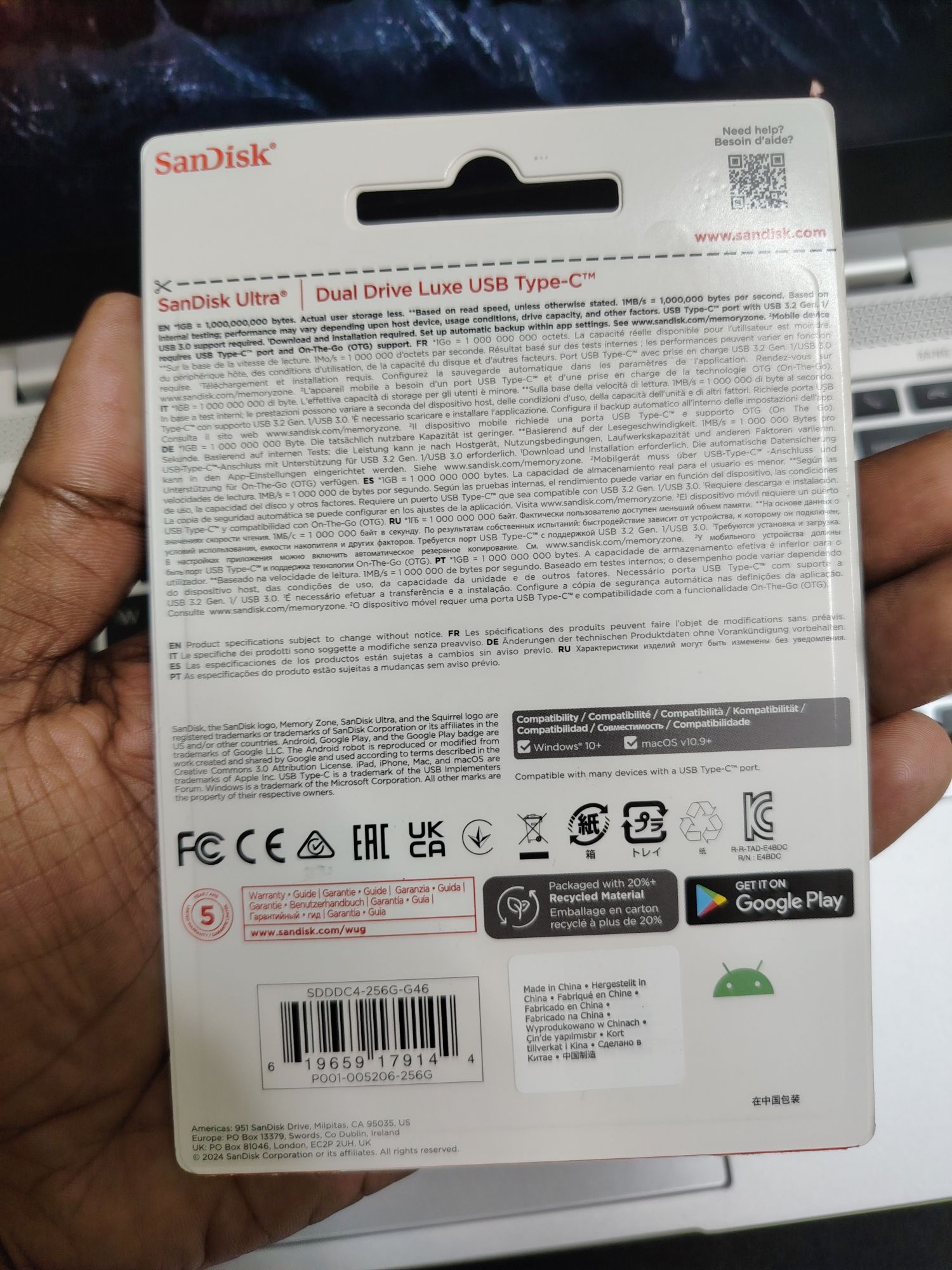 Picture of SanDisk Ultra Dual Drive Luxe 256GB USB 3.1 OTG SDDDC4 USB Flash Stick New Stock Metal Material USB Type-C