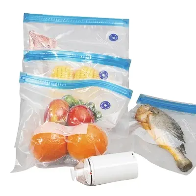 Picture of Vacuum Storage Bags with Compression Seal Zipper Refrigerator Keep Fresh Food Bags Home Kitchen Organizer Bag