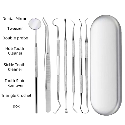 Picture of Stainless Steel Dental Tools Mouth Mirror Probe Tartar Protector Tartar Tools Dentist Tool Set With iron box Family travel