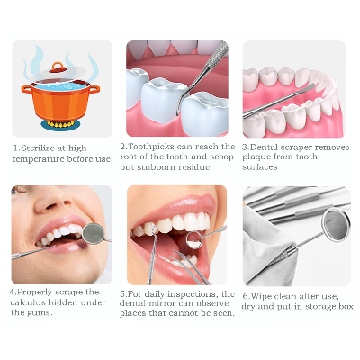 Picture of Stainless Steel Dental Tools Mouth Mirror Probe Tartar Protector Tartar Tools Dentist Tool Set With iron box Family travel