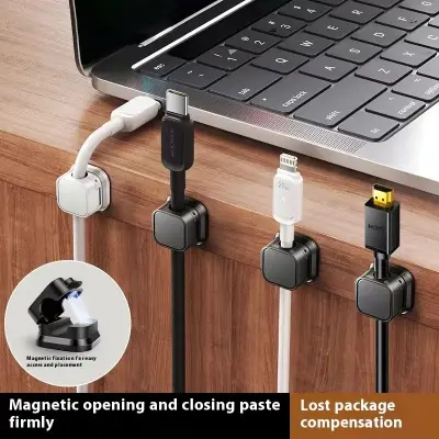 Picture of Magnetic Cable Clip Adjustable Cord Holder Under Desk Organizing Cable Management Wire Organizer Cable Holder for Wall and Table
