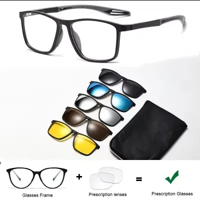 Picture of 5 In 1 Magnetic Clip-on Prescription Glasses TR90 Sports Polarized Myopia Sunglasses Unisex Anti Glare Driving Reading Glasses