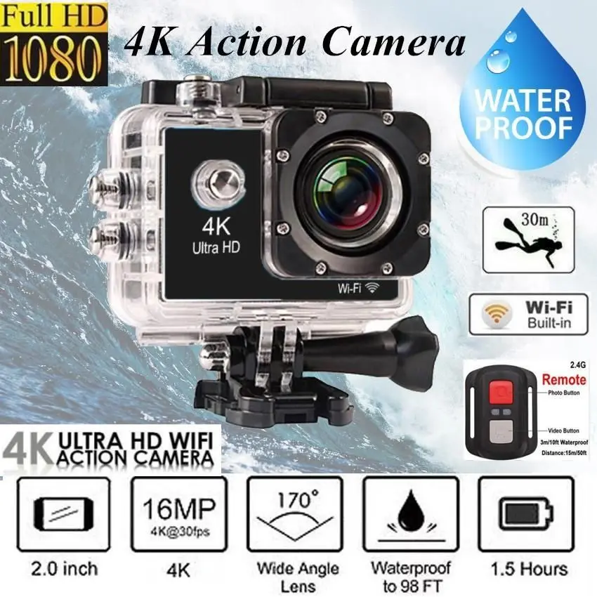 Picture of 4K Ultra 30M Waterproof Sports Action Camera Kit with Built In Wifi & Remote Control