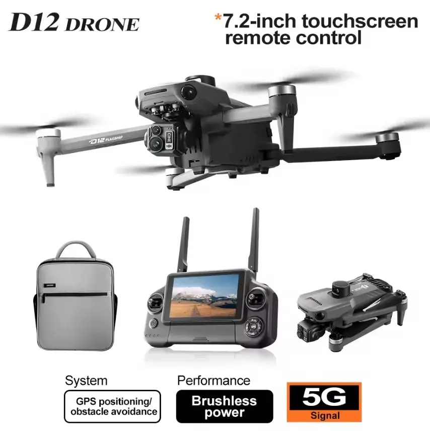 Picture of FLH New D12  Drone 3-Axis Gimbal With Touch Screen Profesional 8K HD Camera FPV Obstacle Avoidance Brushless Dron Toy for adult ﻿