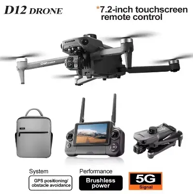 Picture of FLH New D12  Drone 3-Axis Gimbal With Touch Screen Profesional 8K HD Camera FPV Obstacle Avoidance Brushless Dron Toy for adult ﻿