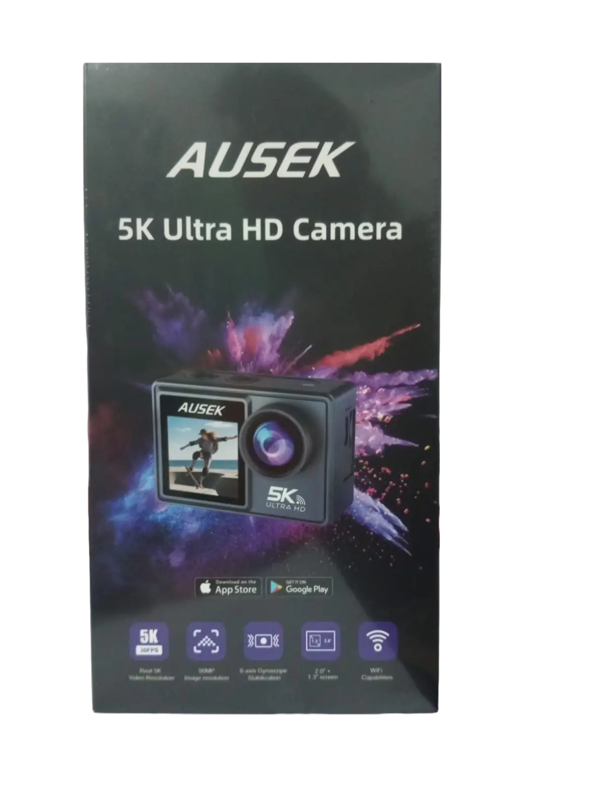 Picture of AUSEK M40TR  Ultra HD TOUCH Screen DUEL SCREEN AUSEK M40TR Action Camera 5K 30fps  AT-M40TR  BATTERY 2 PICES 1050 mAh  5K/4K Waterproof Action Camera With Extranal Microphone and Remote