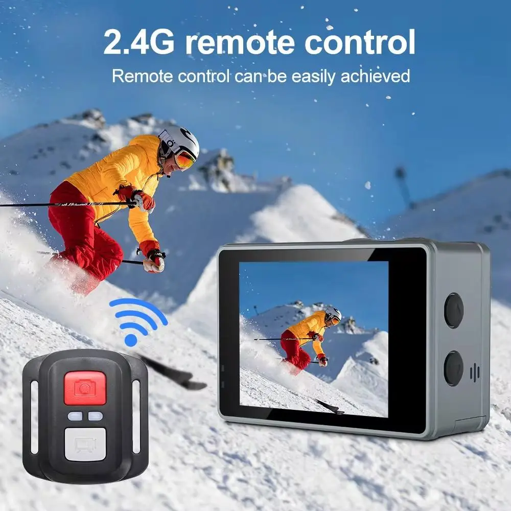 Picture of AUSEK M40TR  Ultra HD TOUCH Screen DUEL SCREEN AUSEK M40TR Action Camera 5K 30fps  AT-M40TR  BATTERY 2 PICES 1050 mAh  5K/4K Waterproof Action Camera With Extranal Microphone and Remote