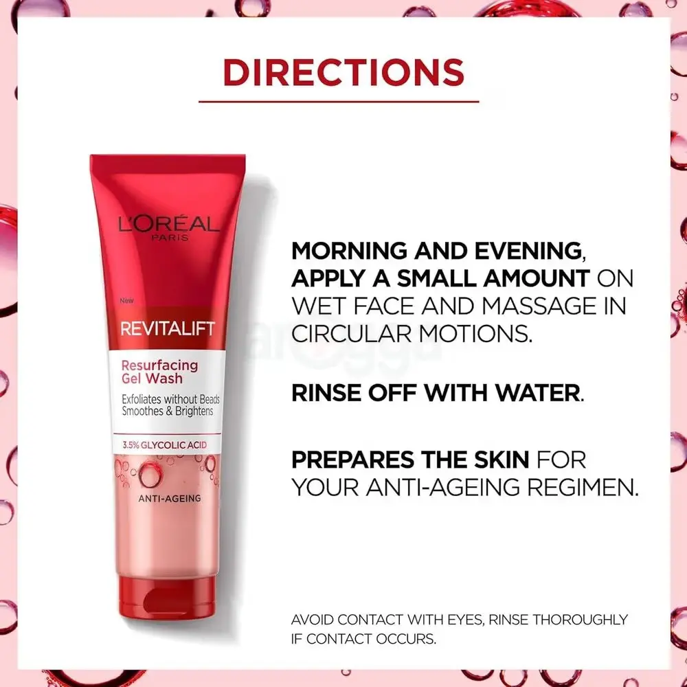 Picture of L’Oréal Revitalift Resurfacing Gel Wash 150ml – Glycolic Acid Face Cleanser for Smooth & Bright Skin (GR) - White