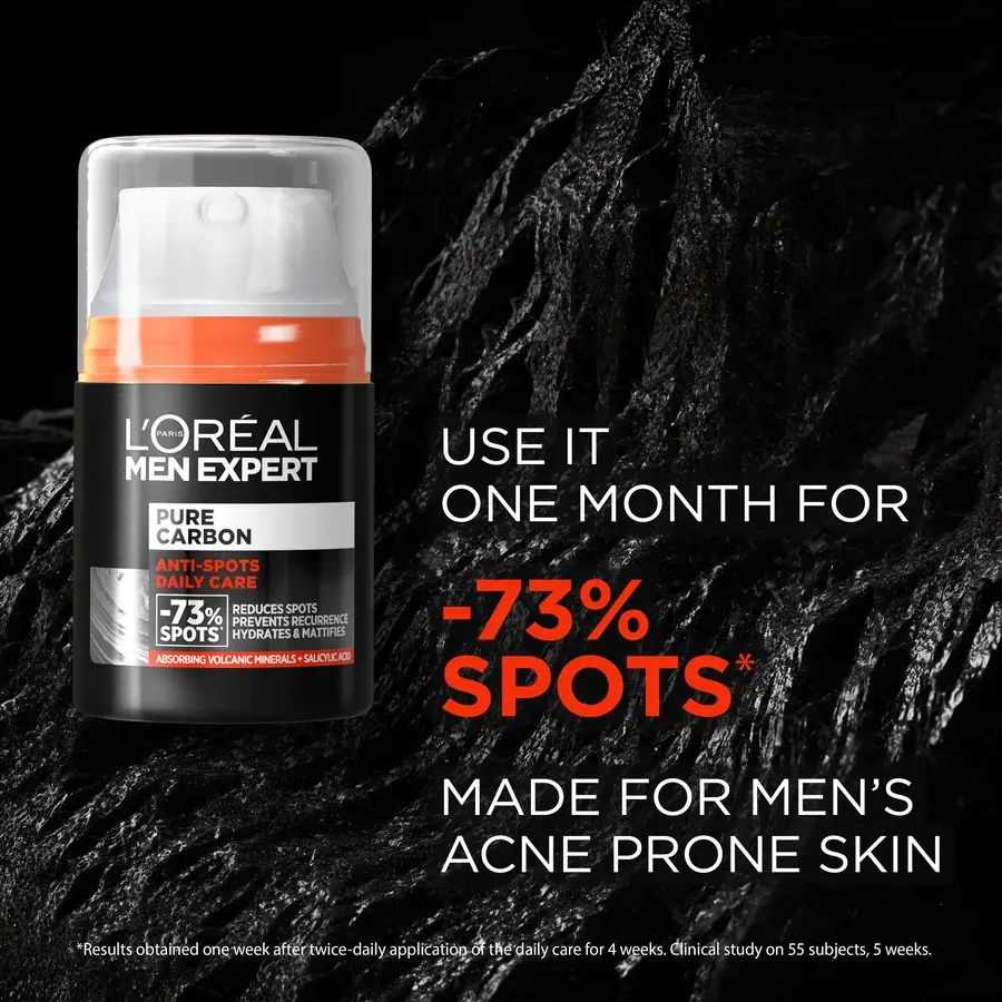 Picture of L’Oréal Men Expert Pure Carbon Anti-Imperfection Moisturiser 50ml – Oil Control & Acne Care for Men (GR) - Black