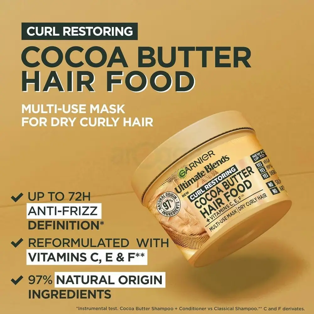 Picture of Garnier Ultimate Blends Cocoa Butter Hair Food Multi-Use Hair Mask for Dry Curly Hair – 390ml