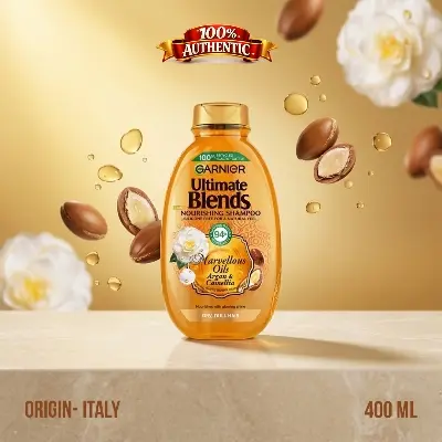 Picture of Garnier Ultimate Blends Argan & Camellia Oil Marvellous Oils Nourishing Shampoo – 400ml - Yellow