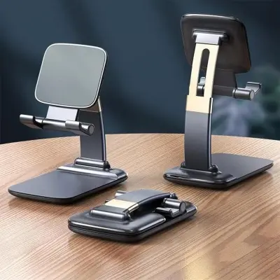 Picture of Desk Phone Holder, Adjustable Foldable Cell Phone Stand for Desk, Thick Case Friendly Phone Holder Stand Tablet Stand Compatible with All Smart Phones & Tablets -Black