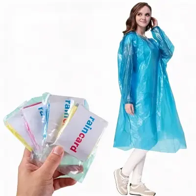 Picture of 2pcs Easy to Carry Emergency Waterproof Rain Poncho with Drawstring Hood Pocket Raincoat for Men's and Women's Raincoat Card -Multicolor