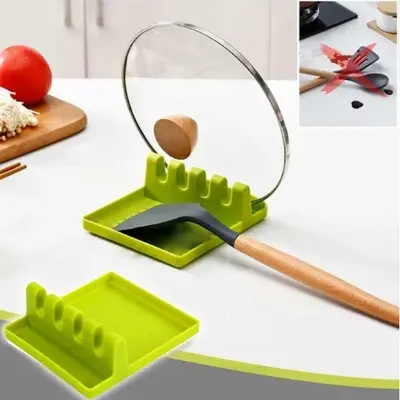 Picture of Kitchen Spoon Holders Fork Spatula Rack Shelf Organizer Plastic Spoon Rest Holder Non-slip Spoons Pad Kitchen Utensil -Multicolor