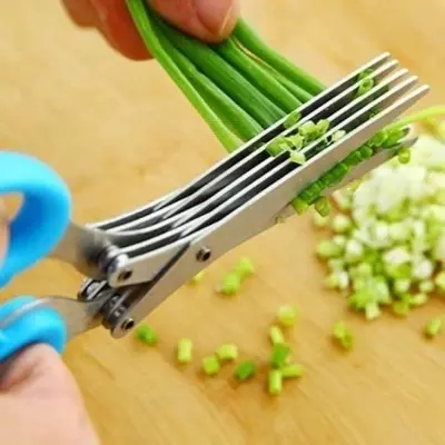 Picture of Vegetable Cutter 5 Blade Scissor (Herb Scissors) with Cleaning Tool -Multicolor