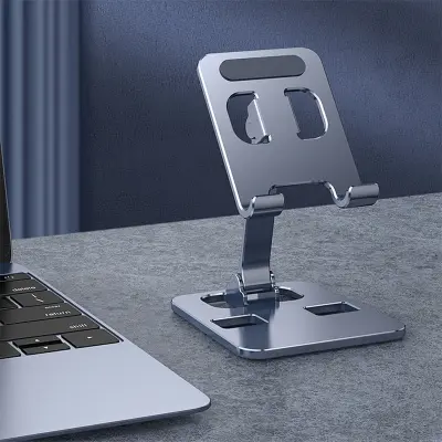 Picture of Universal All Aluminum Alloy Mobile Stand Foldable & Rotatable Metal Phone Holder Tablet Stand For Tablet, Smartphone & iPad - Black -Multicolor