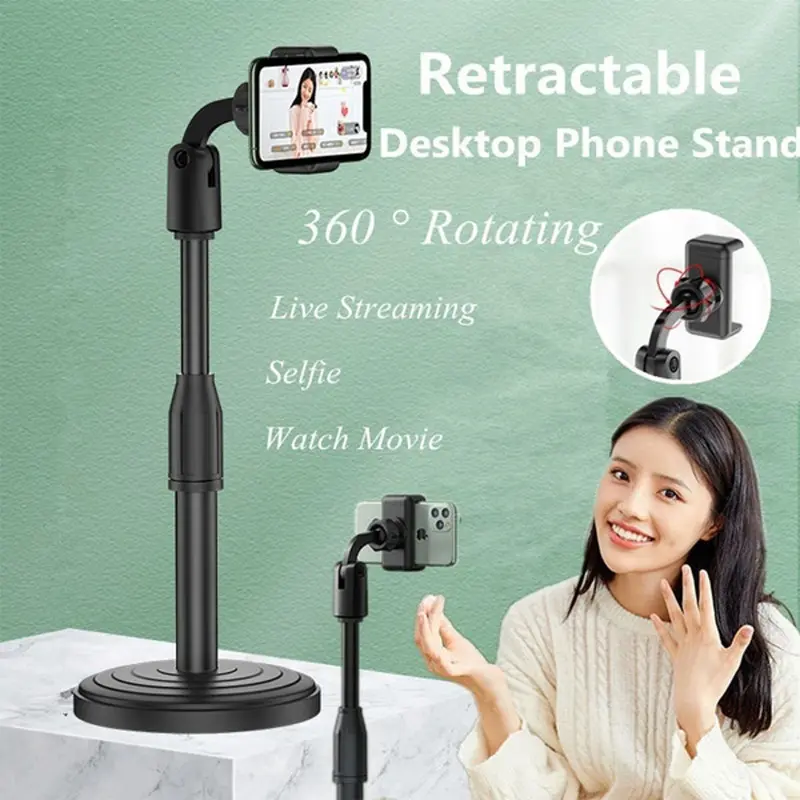 Picture of L7 Desktop Mobile Phone Holder Height Adjustable Stand & 360° Rotatable for Live Streaming Shoot YouTube TikTok Video Round Base Smartphone - Mobile Stand -Black