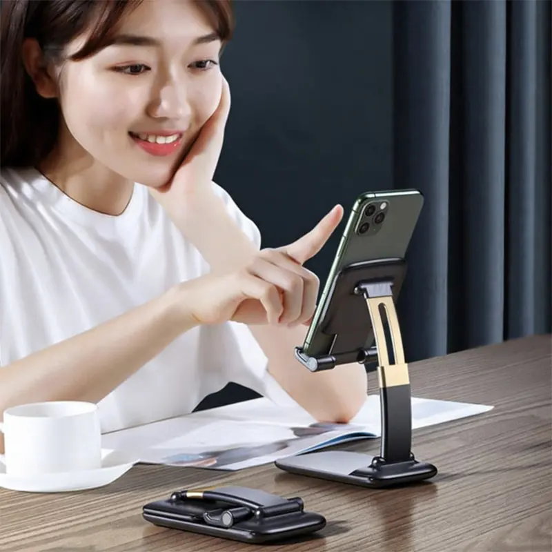 Picture of Adjustable Foldable Desk Phone Holder, Compatible With All Smart Phones & Tablets - Mobile Stand - Mobile Stand -Black