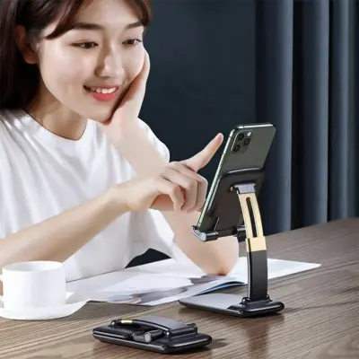 Picture of Adjustable Foldable Desk Phone Holder, Compatible With All Smart Phones & Tablets - Mobile Stand - Mobile Stand -Black