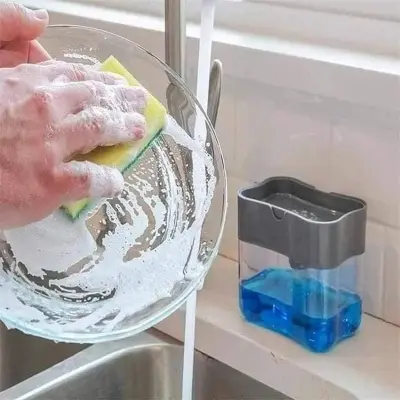 Picture of Liquid Soap Dispenser Soap Pump Sponge Caddy Holder Creative Hand Press Kitchen Dish Soap Dispenser with Washing Sponge -Multicolor