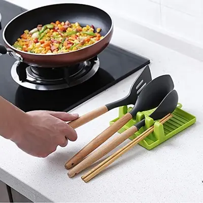 Picture of Kitchen Spoon Holders Fork Spatula Rack Shelf Organizer Plastic Spoon Rest Holder Non-slip Spoons Pad Kitchen Utensil -Multicolor