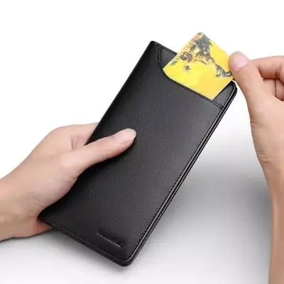 Picture of Multipurpose Mens Wallet Mobile Cover and Card Holder Long Wallet - Black -Black