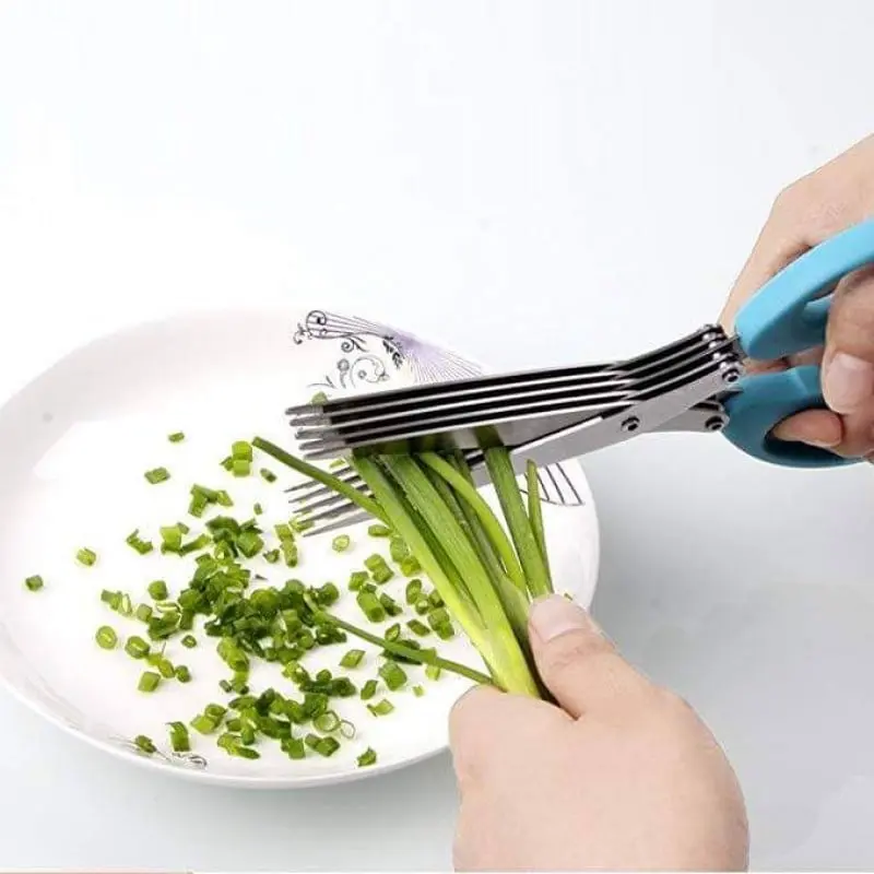Picture of Vegetable Cutter 5 Blade Scissor (Herb Scissors) with Cleaning Tool -Multicolor