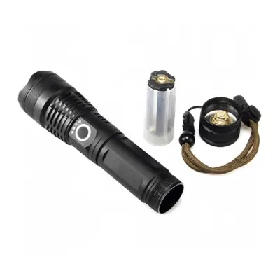 Picture of Rechargeable Waterproof Zoom LED Flashlight USB Torch Light -Black