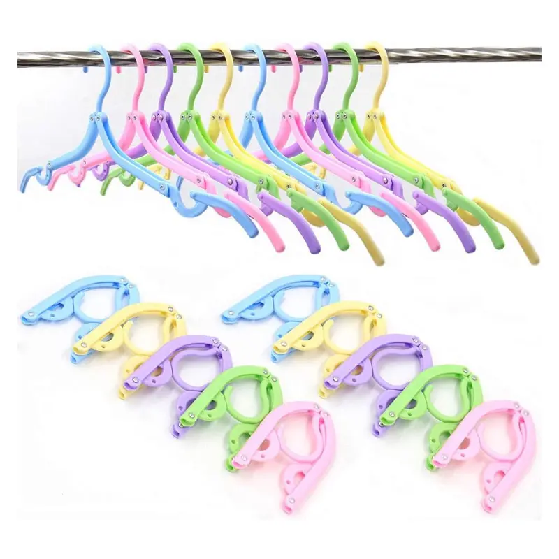 Picture of 6pcs Travel Hanger, Portable Travel Folding Plastic Clothes Coat Hangers For Travel Outdoor Camping, Random Color -Multicolor