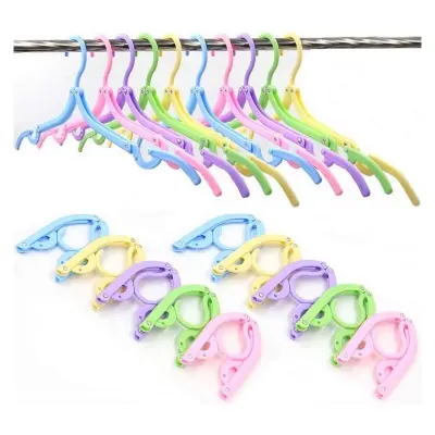 Picture of 6pcs Travel Hanger, Portable Travel Folding Plastic Clothes Coat Hangers For Travel Outdoor Camping, Random Color -Multicolor